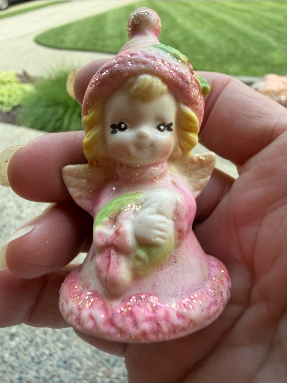 Vintage Pink Angel Bell Christmas Ornament